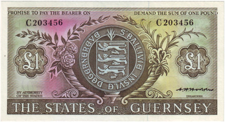 Банкнота 1 фунт. 1969-1975 гг., Гернси. Замок Корнет.