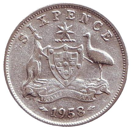 Монета 6 пенсов. 1958 год, Австралия.