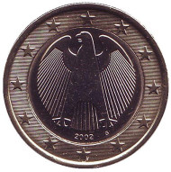 Монета 1 евро. 2002 год (G), Германия. Монета 1 евро. 2002 год (G), Германия.