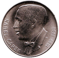 Монета 100 крон. 1990 год, Чехословакия. 100 лет со дня рождения Карела Чапека. Монета 100 крон. 1990 год, Чехословакия. 100 лет со дня рождения Карела Чапека.