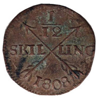 Монета 1/12 скиллинга. 1808 год, Швеция. Монета 1/12 скиллинга. 1808 год, Швеция.