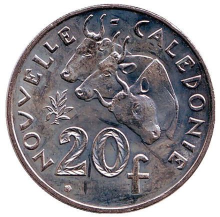 Монета 20 франков. 2010 год, Новая Каледония. Быки.