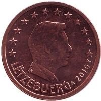 Монета 2 цента. 2010 год, Люксембург.