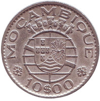 Монета 10 эскудо. 1970 год, Мозамбик в составе Португалии.