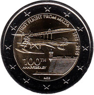 Монета 2 евро. 2015 год, Мальта. 100 лет первому авиаполёту с Мальты. Монета 2 евро. 2015 год, Мальта. 100 лет первому авиаполёту с Мальты.