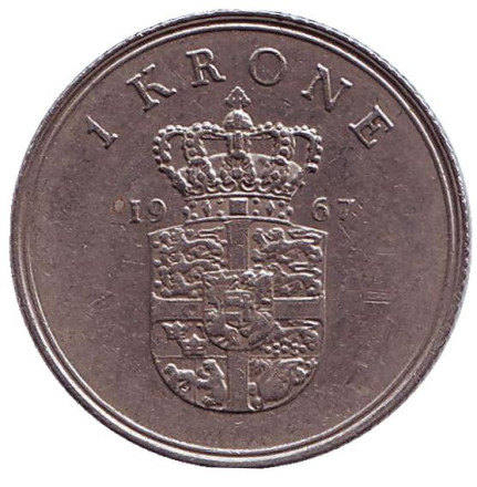 Монета 1 крона. 1967 год, Дания.