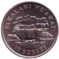 ФАО. Корова. Король Тауфа’ахау Тупоу IV. Монета 10 сенити. 1975 год, Тонга.