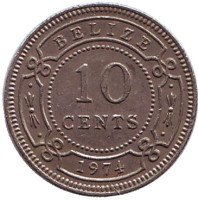 Монета 10 центов. 1974 год, Белиз.
