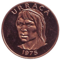 Уррака. Вождь гуайми. Монета 1 чентезимо. 1975 год, Панама.