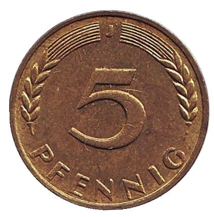 Монета 5 пфеннигов. 1971 год (J), ФРГ. Дубовые листья.