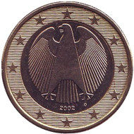 Монета 1 евро. 2002 год (D), Германия. Монета 1 евро. 2002 год (D), Германия.