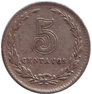 Монета 5 сентаво. 1928 год, Аргентина. Монета 5 сентаво. 1928 год, Аргентина.