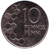 Монета 10 пенни. 2000 год, Финляндия.