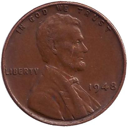 Монета 1 цент. 1948 год (P), США. Линкольн.