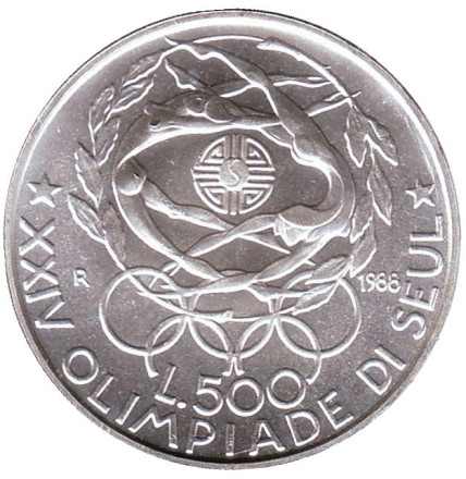 Монета 500 лир. 1988 год, Италия. XXIV летние Олимпийские Игры, Сеул 1988.