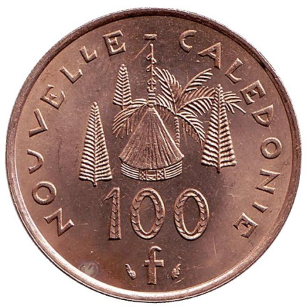 Монета 100 франков. 1984 год, Новая Каледония. Хижина островитян.