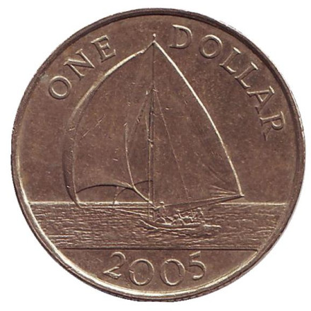 Монета 1 доллар. 2005 год, Бермудские острова. Парусник.