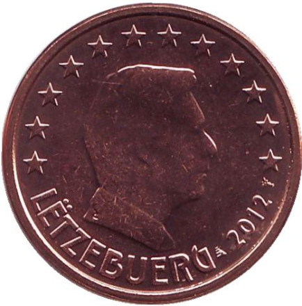 Монета 2 цента. 2012 год, Люксембург.