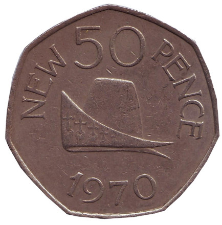 Монета 50 пенсов. 1970 год, Гернси. Герцогская шляпа.