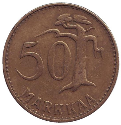 Монета 50 марок. 1953 год, Финляндия. Тип 2.