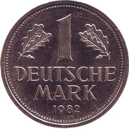 Монета 1 марка. 1982 год (G), ФРГ.