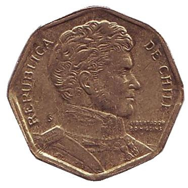 Монета 5 песо. 1997 год, Чили. Бернардо О’Хиггинс.