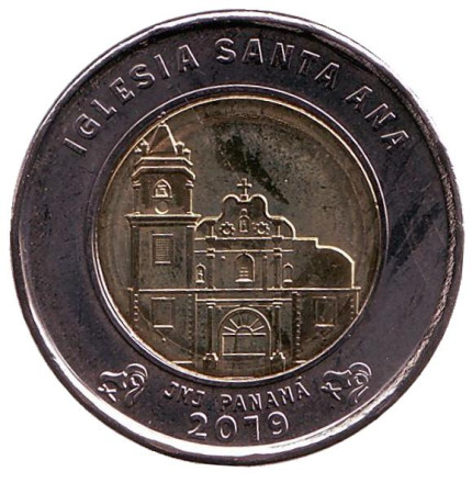 Монета 1 бальбоа. 2019 год, Панама. Церковь Святой Анны.
