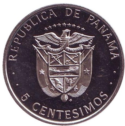 Монета 5 сентесимо. 1975 год, Панама. Карлос Финлей. Монета 5 сентесимо. 1975 год, Панама. Карлос Финлей.