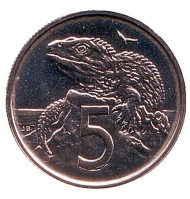 Монета 5 центов. 1980 год, Новая Зеландия. UNC. Гаттерия. Монета 5 центов. 1980 год, Новая Зеландия. UNC. Гаттерия.