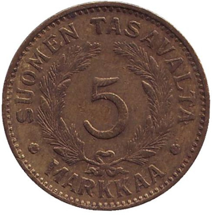 Монета 5 марок. 1946 год, Финляндия.