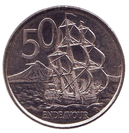 Монета 50 центов. 2009 год, Новая Зеландия. Парусник "Endeavour".