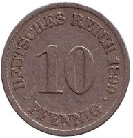 Монета 10 пфеннигов. 1899 год (A), Германская империя.