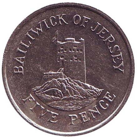 Монета 5 пенсов, 1985 год, Джерси. Башня Сеймура в Гровилле.