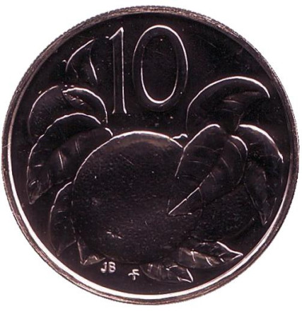 Монета 10 центов. 1975 год, Острова Кука. (Отметка монетного двора: "FM"). Апельсин.