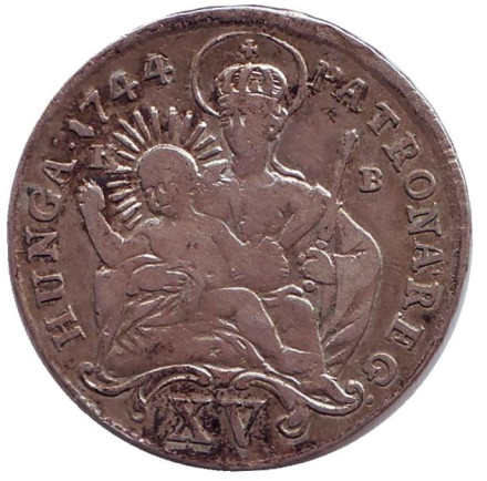 Монета 15 крейцеров. 1744 год, Королевство Венгрия.