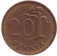 Монета 20 пенни. 1967 год, Финляндия.