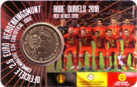 Монета 2,5 евро. 2018 год, Бельгия. Сборная Бельгии по футболу. "Красные дьяволы".