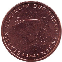 Монета 2 цента. 2003 год, Нидерланды.