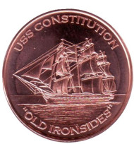 Парусный корабль «Конститьюшн»(«Железнобокий старина»). Монетовидный жетон. Унция меди 999, США. Парусный корабль «Конститьюшн»(«Железнобокий старина»). Монетовидный жетон. Унция меди 999, США.