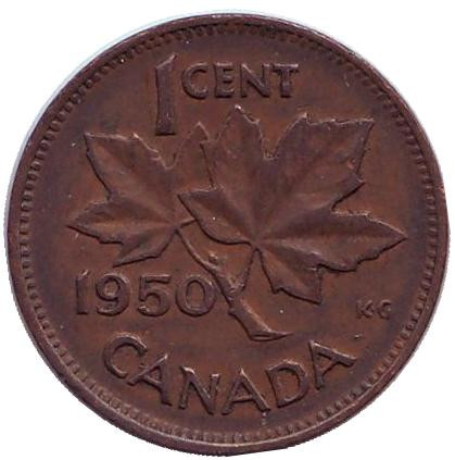Монета 1 цент, 1950 год, Канада.