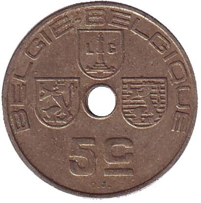 Монета 5 сантимов. 1940 год, Бельгия.