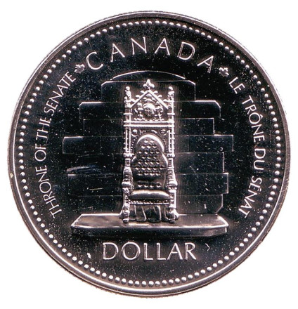 Монета 1 доллар. 1977 год, Канада. 25 лет коронации Елизаветы II. Трон.