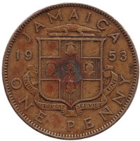 Монета 1 пенни. 1953 год, Ямайка.
