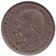 Монета 2 марки. 1970 год (F), ФРГ. Конрад Аденауэр. Монета 2 марки. 1970 год (F), ФРГ. Конрад Аденауэр.
