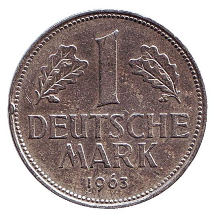 Монета 1 марка. 1963 год (D), ФРГ.