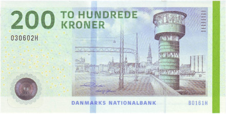 Банкнота 200 крон. 2016 (2009) год, Дания. Мост Книппельсбро.