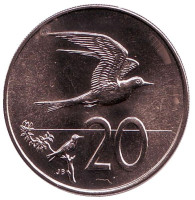 Австралийская крачка. Монета 20 центов. 1973 год, Острова Кука.