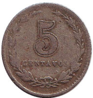 Монета 5 сентаво. 1930 год, Аргентина. Монета 5 сентаво. 1930 год, Аргентина.