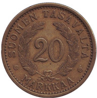 Монета 20 марок. 1934 год, Финляндия. Состояние - F. Монета 20 марок. 1934 год, Финляндия. Состояние - F.