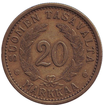 Монета 20 марок. 1934 год, Финляндия. Состояние - F.